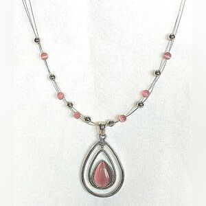 Lia Sophia "COTTON CANDY" pink Cat's Eye Necklace Pastel silver tone y2k beaded